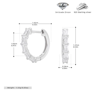 Detailed dimensions of 925 sterling silver hoop earrings with 5A grade zircon stones