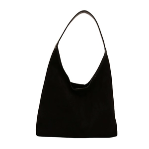 Grand sac cabas rétro noir en daim souple pour femme, idéal pour le travail quotidien