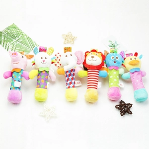 Set of 6 plush animal rattle toys for infants including pig, rabbit, elephant, and lion