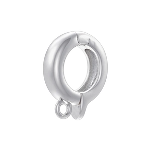 Detailed view of silver-plated oval spring clasp connector for jewelry making