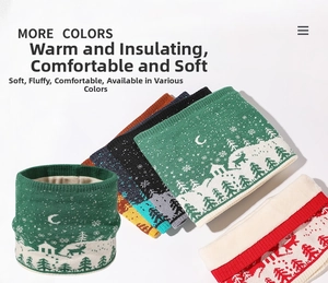 Detail of winter knit neck warmer with fleece lining and Nordic snowflake pattern