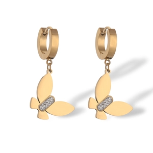 Minimalist gold-plated titanium steel butterfly earrings with sparkling cubic zirconia
