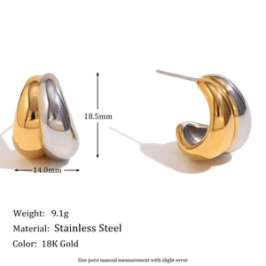 Two-tone twisted stainless steel stud earrings plated in 18K gold and silver