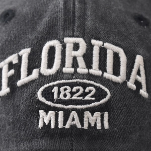 Vintage washed cotton baseball cap with Florida embroidery and 1822 Miami lettering