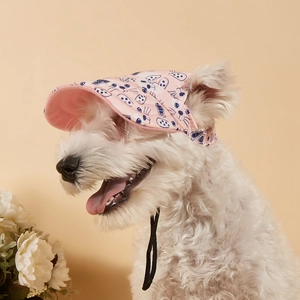 Cappello da sole rosa per cani con stampa di gatto e cinturino nero regolabile