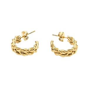 Chunky double twisted rope C-shape hoop earrings in high-quality gold-plated titanium steel