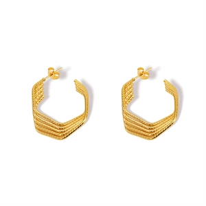 Modern 18k gold-plated stainless steel earrings with layered geometric hexagonal lines