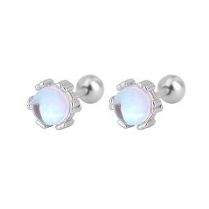 Minimalist S925 sterling silver moonstone stud earrings with screw back ball for women