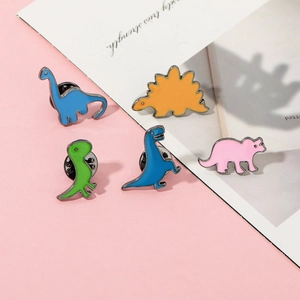 Set of five colorful dinosaur enamel pins made of alloy for clothing and bags decoration