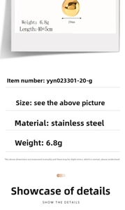 Detail of 20mm 18K gold plated stainless steel bead with size and weight specifications