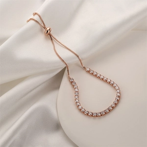 Elegant rose gold 3mm cubic zirconia adjustable slider bracelet for women