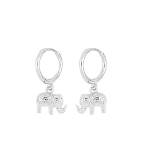Retro silver elephant drop earrings with detailed embossed texture in bohemian style