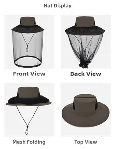 Detailed views of women's sun hat with mesh net for UV and mosquito protection
