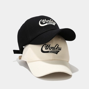 Classic black and beige baseball caps with CthnChu BUFFET embroidery for outdoor sun protection