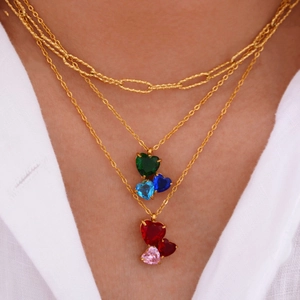 Heart Zircon Pendant Necklace Stud Earrings And Link Chain Gold Plated Stainless Steel Sweet Luxury Jewelry For Women