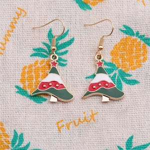 Christmas tree drop earrings in green enamel with gold hooks and star details