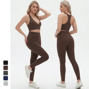 Seamless Women Top And Bottom Cross Bra High Waist Butt Lifting Leggings Yoga Running Fitness Outfits