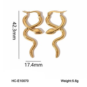 18k gold plated stainless steel snake hoop earrings with detailed size measurements