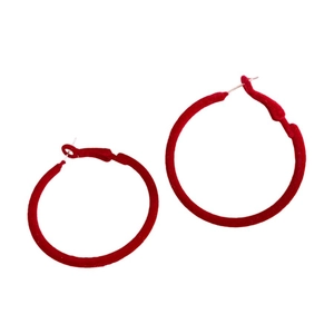 Minimalist red flocked circular hoop earrings with elegant silver needles for women