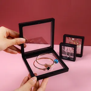 PE Film Floating Jewelry Display Box 3D Suspension Case Transparent Organizer For Rings Necklaces Dustproof Plastic