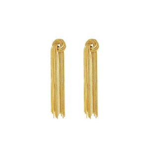 Exaggerated gold chain tassel earrings with minimalist geometric knot and snake bone links