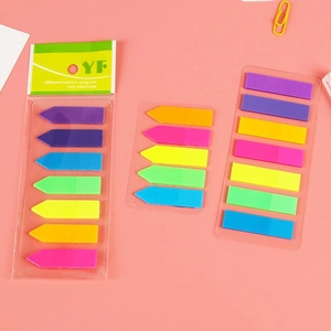 Transparent PET neon arrow and rectangle sticky note index tabs for office and school
