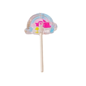 Colorful resin rainbow cloud lollipop pendant with vibrant pink blue and yellow details