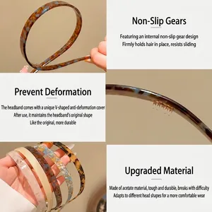Retro leopard print cellulose acetate headband with non-slip teeth for women