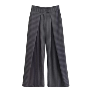 Pantalon Large Taille Haute Rayures Verticales Polyester Pantalon Bureau Professionnel Chic Décontracté Jambe Droite