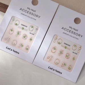 Luxury 3D Nail Art Stickers With Green Rhinestones Gold Silver Bronzing Floral Geometric Design For Women DIY Manicure Decoration