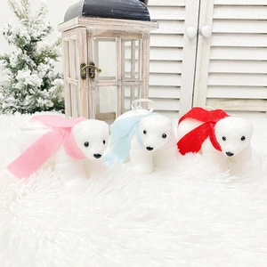 White foam polar bear Christmas ornaments with pink, blue and red scarves for tree decor