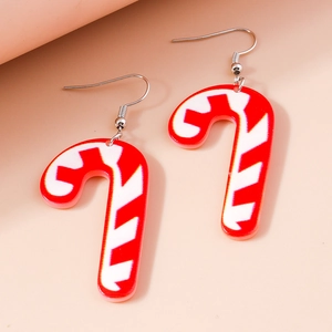Christmas candy cane drop earrings with festive red and white stripes for women