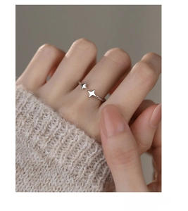Detailed close-up of S925 sterling silver star ring on finger with polished finish