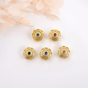 Hexagon Filigree Loose Beads 18K Gold Plated Copper With Colorful Zircon DIY Jewelry Finding Accessories Hollow Design