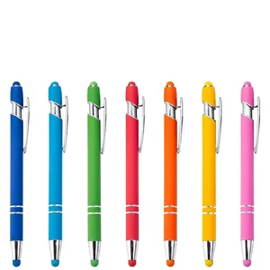 Set of 7 colorful retractable ballpoint pens with capacitive touch stylus and metal clips
