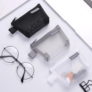 Mini Triangle Mesh Coin Purse Nylon Transparent Zipper Storage Bag Key Card Pouch Travel Office Organizer