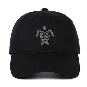 Classic black baseball cap with grey sea turtle embroidery and curved brim