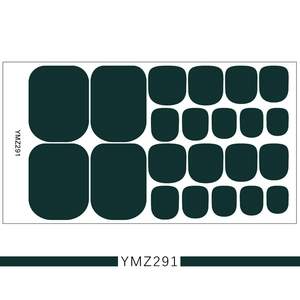 Detail view of 22 pieces dark forest green adhesive toenail wraps on white backing