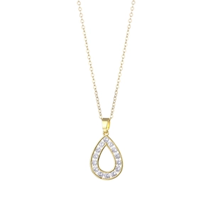 Elegant gold-plated teardrop necklace with sparkling zircon halo on white background