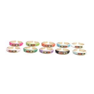 Adjustable Open Ring Copper Gold Plated Colorful Enamel Rainbow Cubic Zirconia Fashion Jewelry For Women