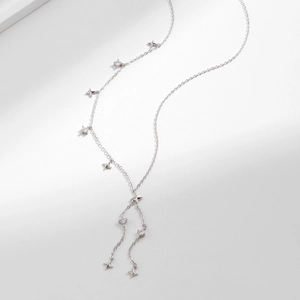 Chic S925 sterling silver star fringe Y-shaped necklace with delicate diamond charms