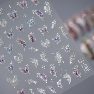 Butterfly 5D Embossed Nail Art Stickers Self Adhesive Artificial Pearls Star Design Manicure Decals DIY
