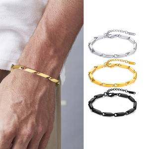 Titanium steel geometric diamond link bracelet for men and women in gold silver and black