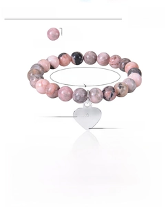 Size chart for Pink Zebra Stone beaded bracelet with custom heart pendant details