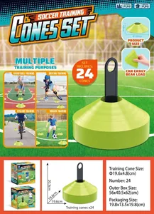 Set of 24 fluorescent green training cones with carrying holder for soccer and basketball