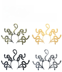 Set of four Medusa snake headbands in gold, silver, yellow, and black for Halloween cosplay