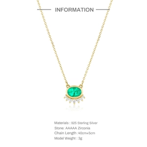 Detailed specs of S925 sterling silver oval green gemstone pendant necklace with zirconia