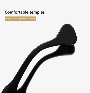 Close-up of ergonomic black silicone temple tips for non-slip eyewear comfort