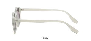 Side view of trendy translucent grey round sunglasses with sleek temples and gradient lenses