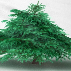 Dettaglio degli aghi di pino verde su un arazzo da parete con albero di Natale